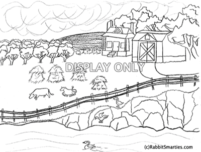 Rural country coloring page scenes